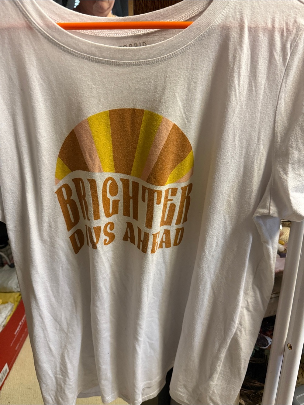 Brighter Days Ahead Graphic Long Sleeve Tee - White with Sunset Print Torrid